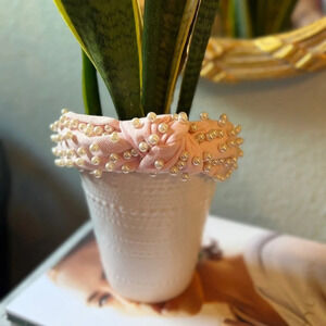 LELE SADOUGHI Light Pink Faux Pearl Woven Canvas Knotted Headband